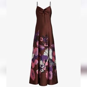 Floral Twist Front Maxi Slip Dress with Pink and Purple Accents Size Small